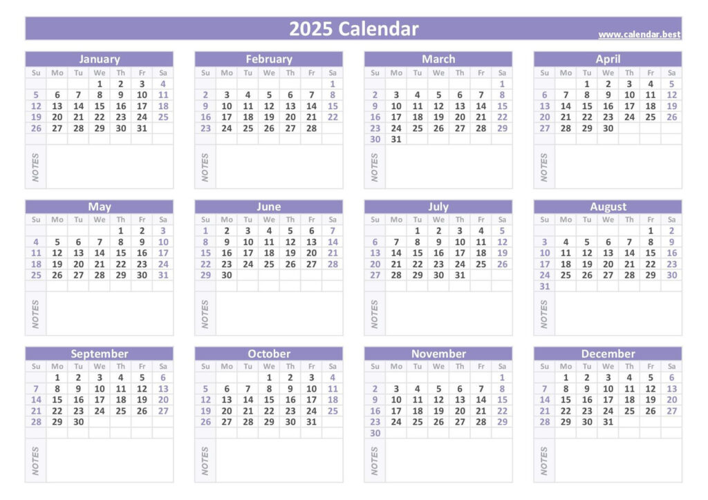 2025 Calendar With Week Numbers For 2025 Calendar Printable With Notes | CalendarCrazePrint.Com