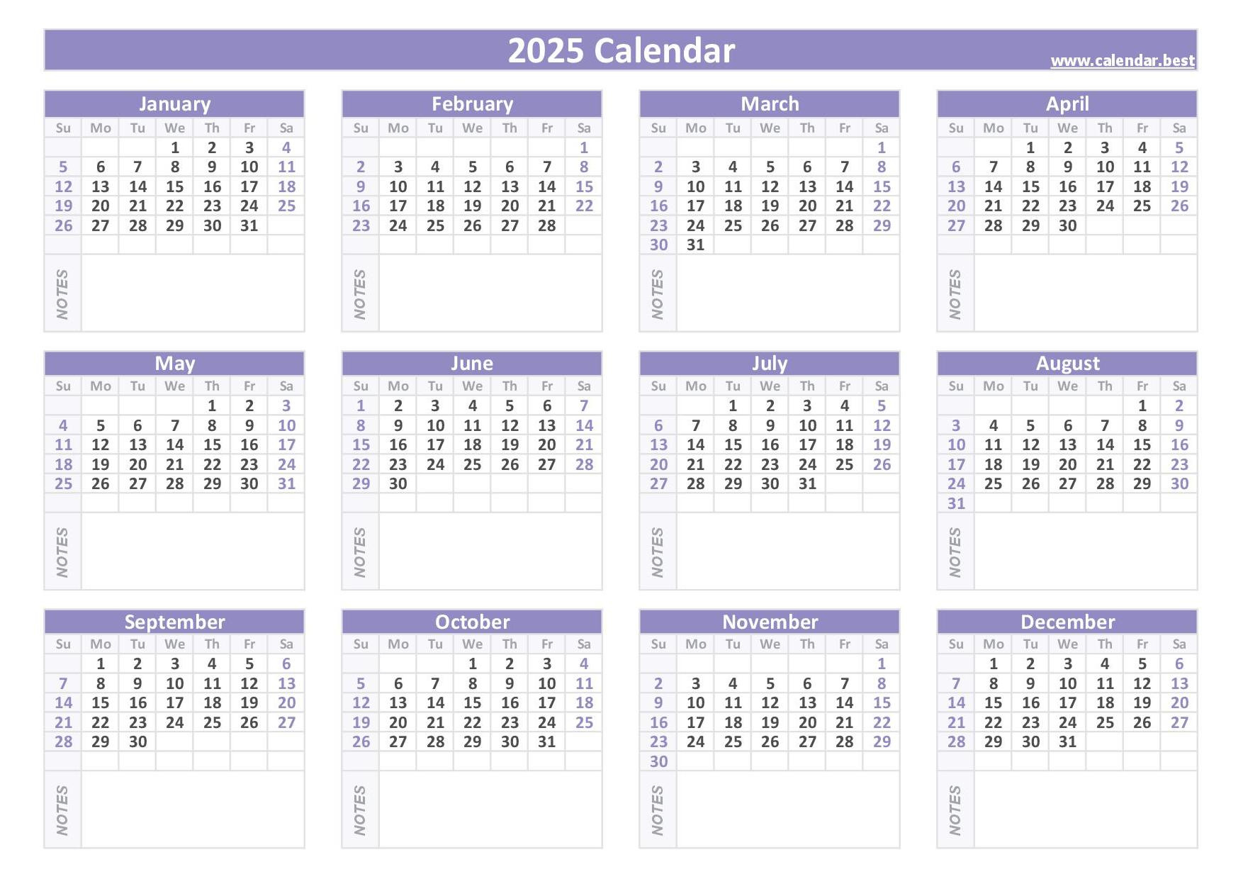 2025 Calendar With Week Numbers for 2025 Calendar Printable With Notes | CalendarCrazePrint.Com