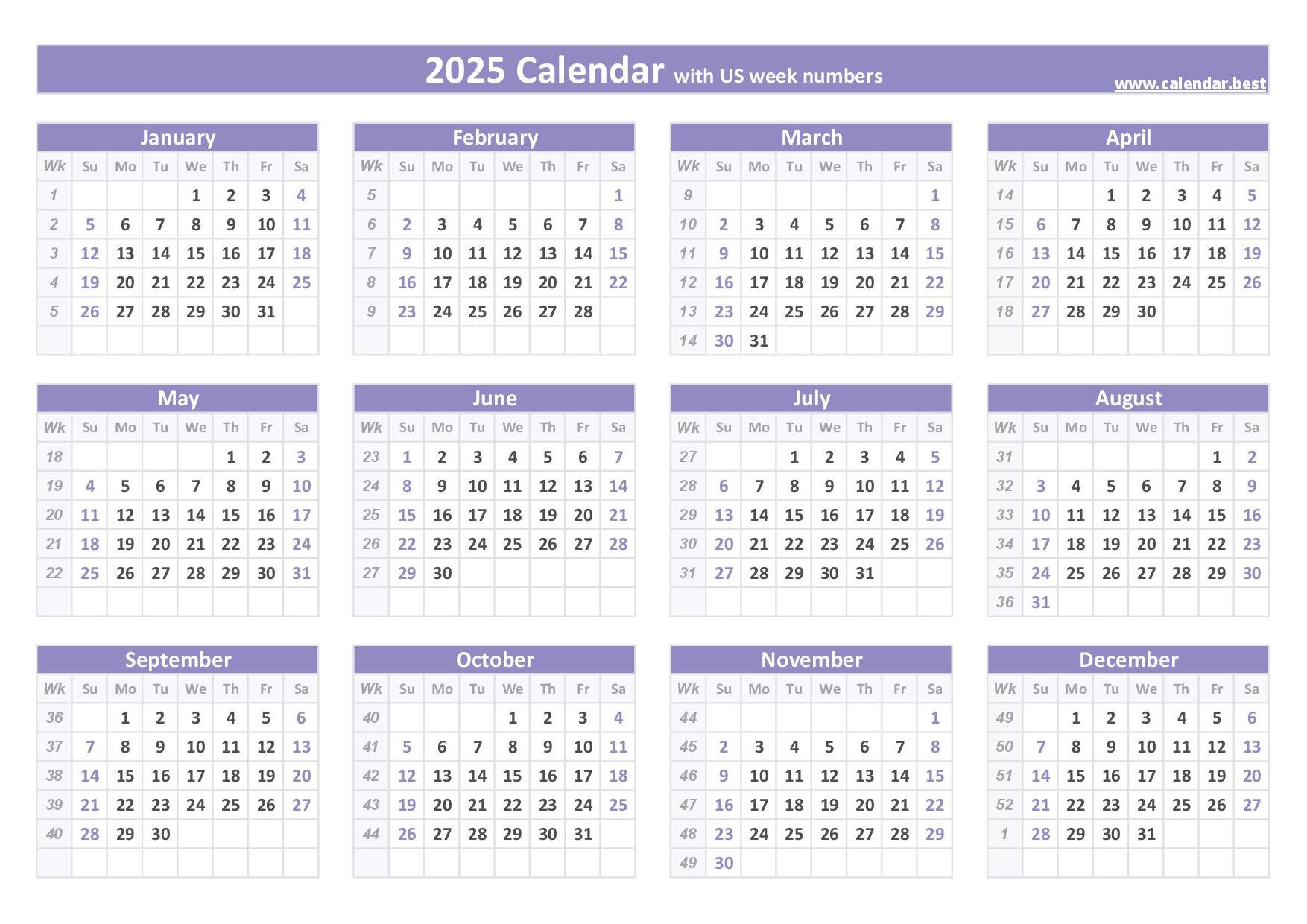 2025 Calendar With Week Numbers for Printable Week Calendar 2025 | CalendarCrazePrint.Com