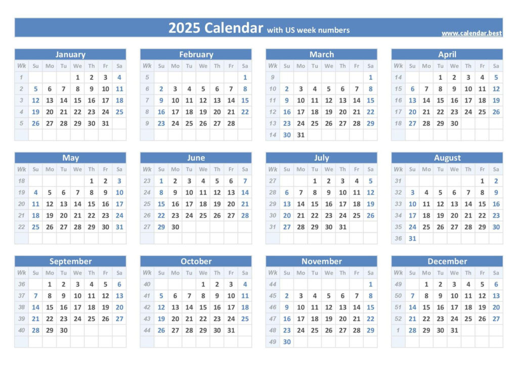 2025 Calendar With Week Numbers In 2025 Calendar Printable Weekly | CalendarCrazePrint.Com