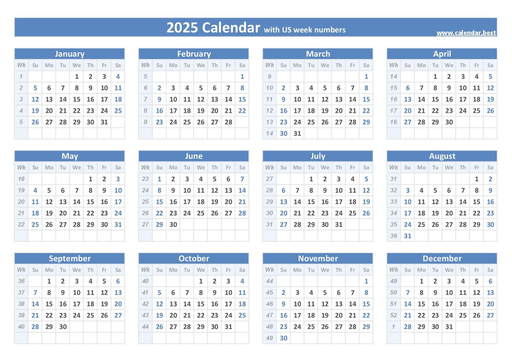 2025 Calendar With Week Numbers in 2025 Calendar Printable Weekly | CalendarCrazePrint.Com