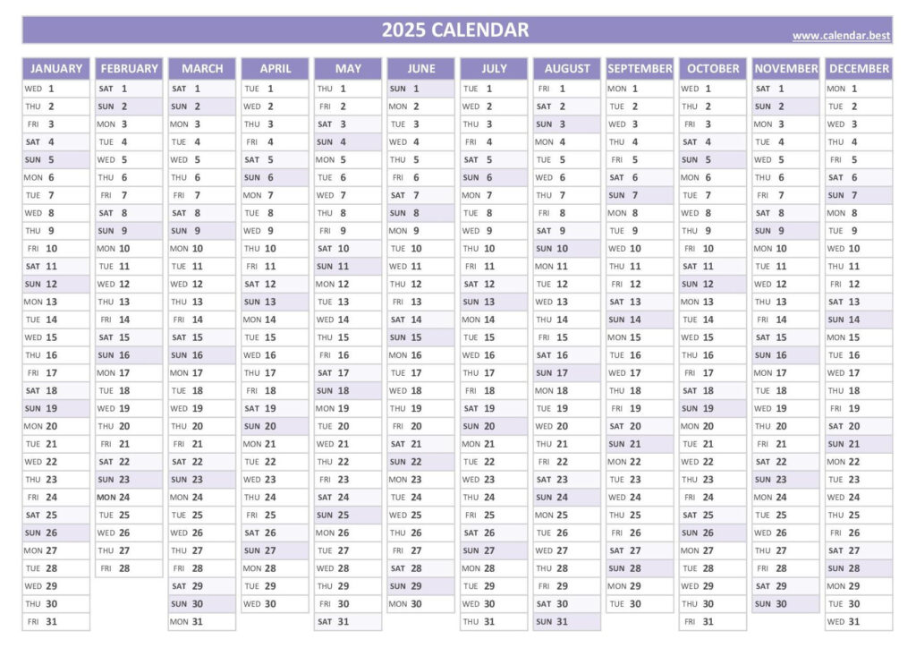 2025 Calendar With Week Numbers Inside 2025 Calendar List Printable  | CalendarCrazePrint.Com