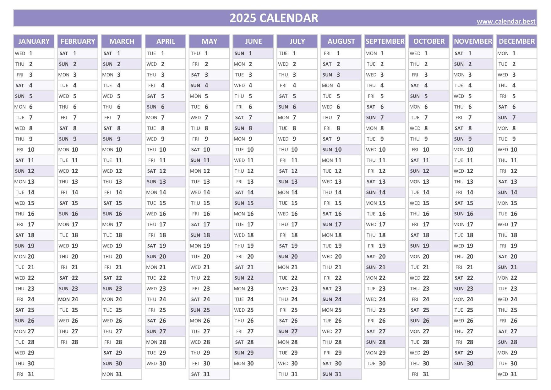 2025 Calendar With Week Numbers inside 2025 Calendar List Printable | CalendarCrazePrint.Com