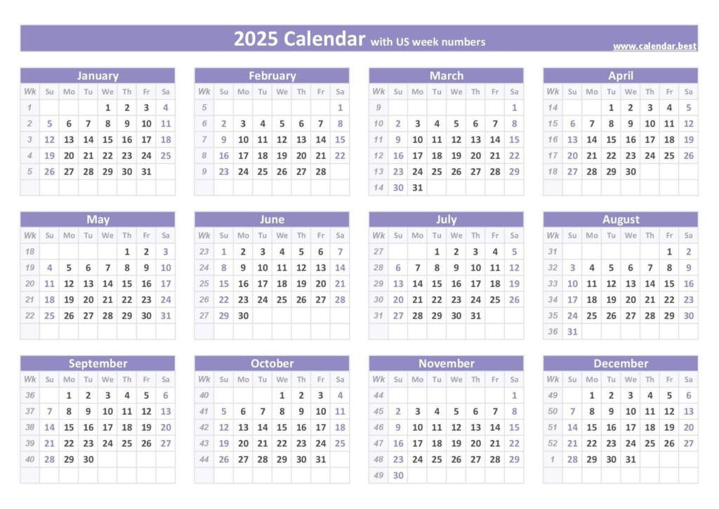 2025 Calendar With Week Numbers Intended For Weeks Calendar 2025 Printable | CalendarCrazePrint.Com