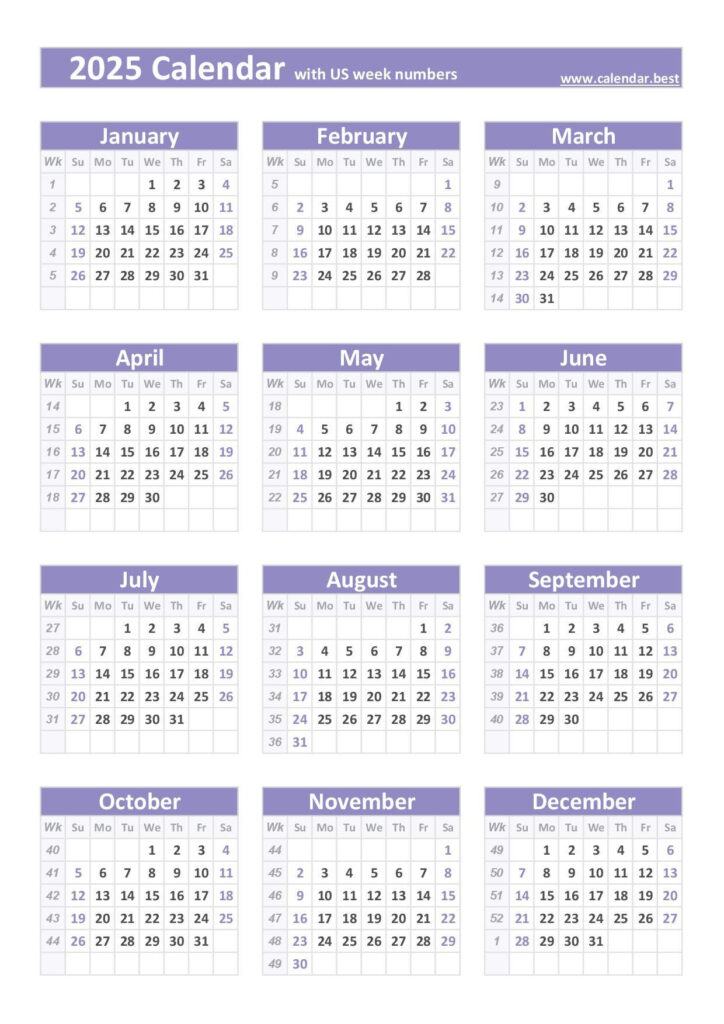 2025 Calendar With Week Numbers (Us And Iso Week Numbers) For 2025 Calendar Weeks Printable  | CalendarCrazePrint.Com