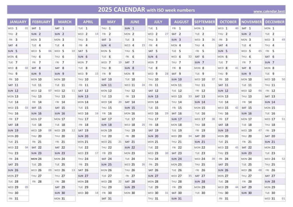 2025 Calendar With Week Numbers (Us And Iso Week Numbers) Intended For Printable 2025 Timeshare Calendar  | CalendarCrazePrint.Com