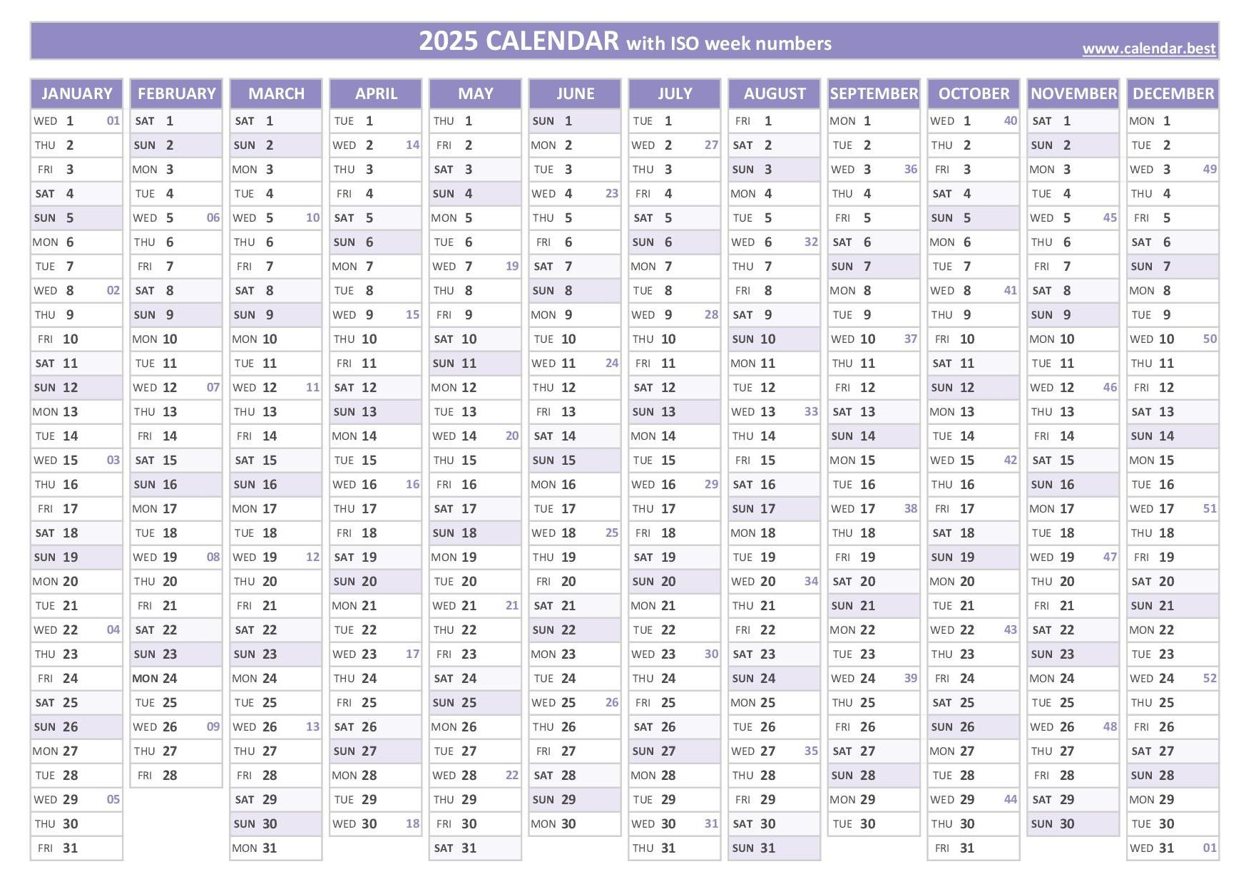 2025 Calendar With Week Numbers (Us And Iso Week Numbers) intended for Printable 2025 Timeshare Calendar | CalendarCrazePrint.Com