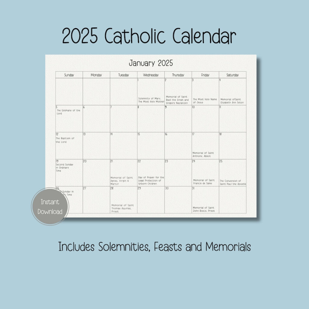 2025 Catholic Calendar, Printable Catholic Calendar, Feasts For Ame Liturgical Calendar 2025 Printable  | CalendarCrazePrint.Com