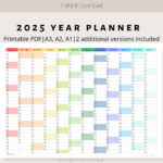 2025 Colorful Wall Calendar Printable Yearly Planner Large Wall Inside Wall Calendar 2025 Printable | CalendarCrazePrint.Com