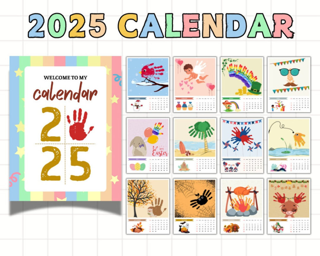 2025 Diy Handprint Calendar, Calendar Craft, Kids Activities Craft In Free Printable Handprint Calendar 2025 | CalendarCrazePrint.Com