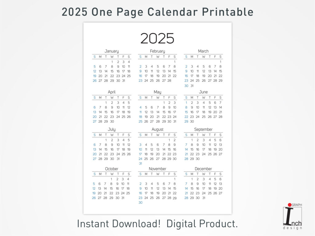 2025 Druckbarer Kalender, 12 Monate Einseitiger Kalender With One Page Printable Calendar 2025 | CalendarCrazePrint.Com