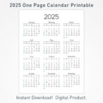 2025 Druckbarer Kalender, 12 Monate Einseitiger Kalender With One Page Printable Calendar 2025 | CalendarCrazePrint.Com