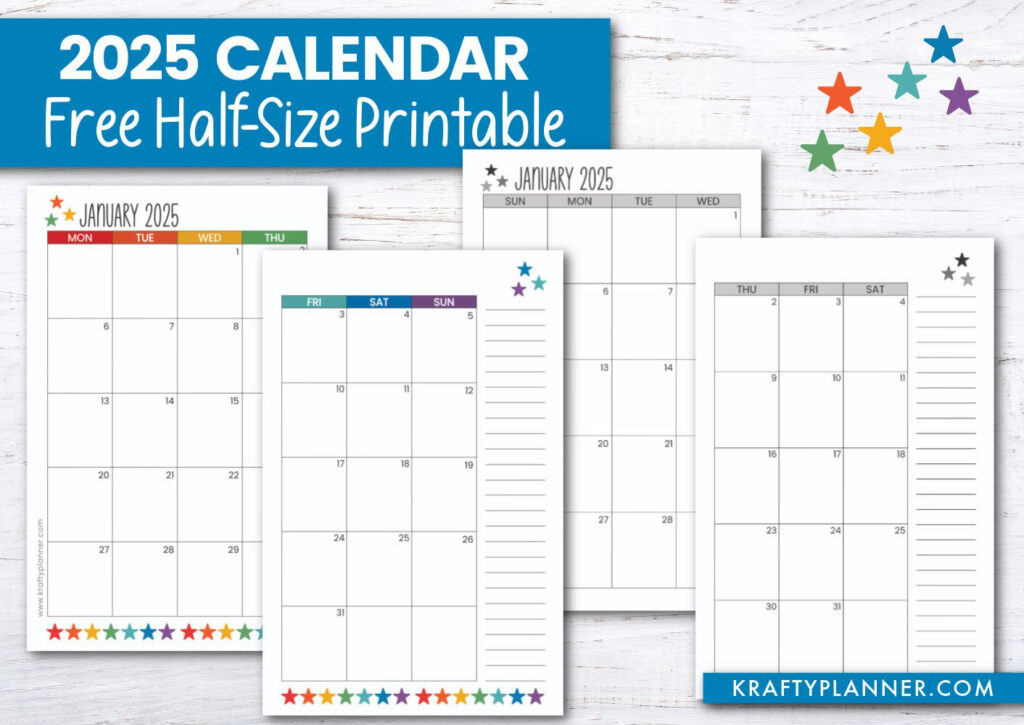 2025 Half Size Calendar   Free Printable — Krafty Planner For  Calendars 2025 | CalendarCrazePrint.Com