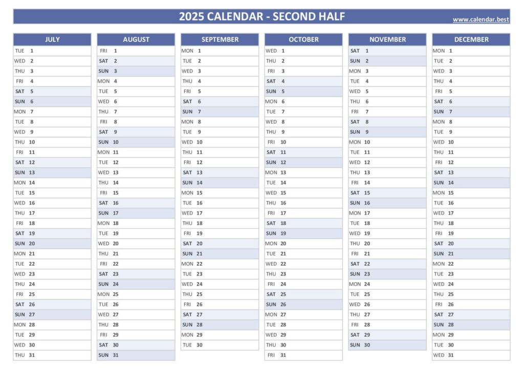 2025 Half Year Calendar To Print For Free Printable 6 Month Calendar 2025 | CalendarCrazePrint.Com