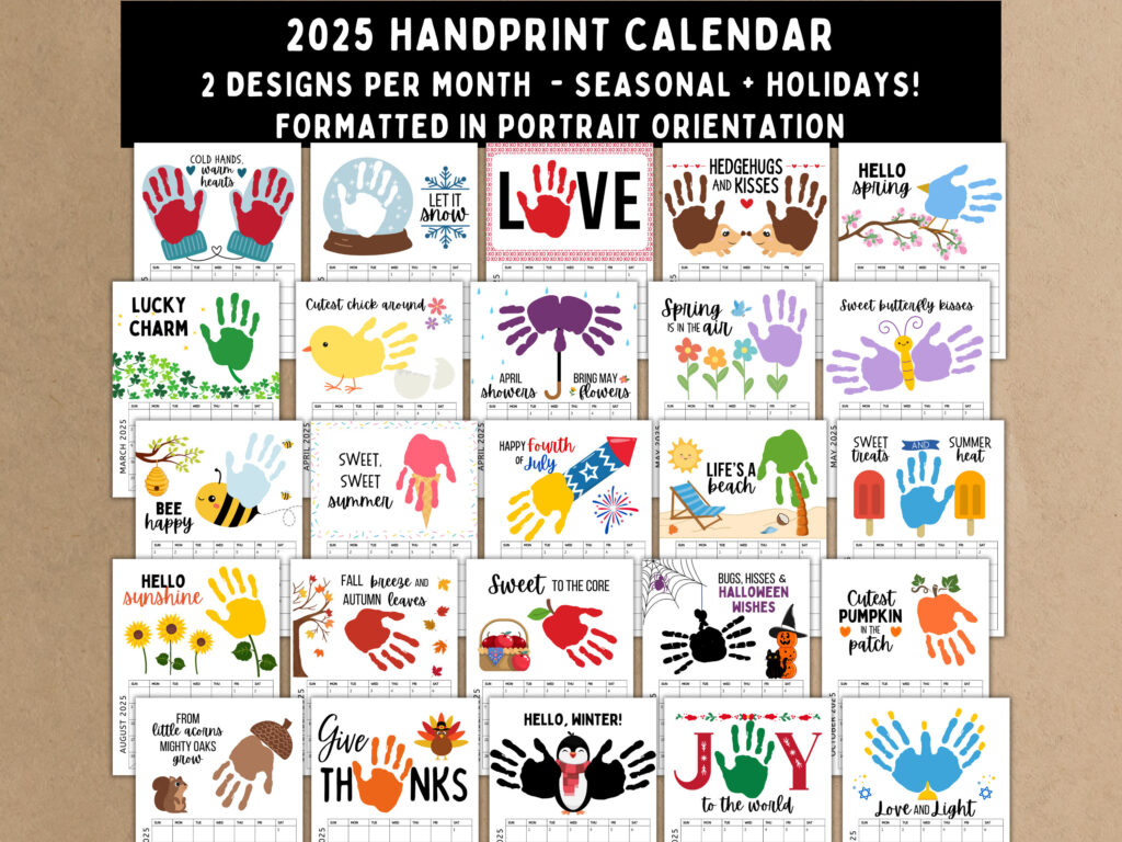 2025 Handprint Calendar Printable Handprint Craft Single Page Intended For Free Printable Handprint Calendar 2025  | CalendarCrazePrint.Com