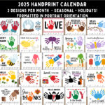 2025 Handprint Calendar Printable Handprint Craft Single Page Intended For Free Printable Handprint Calendar 2025  | CalendarCrazePrint.Com