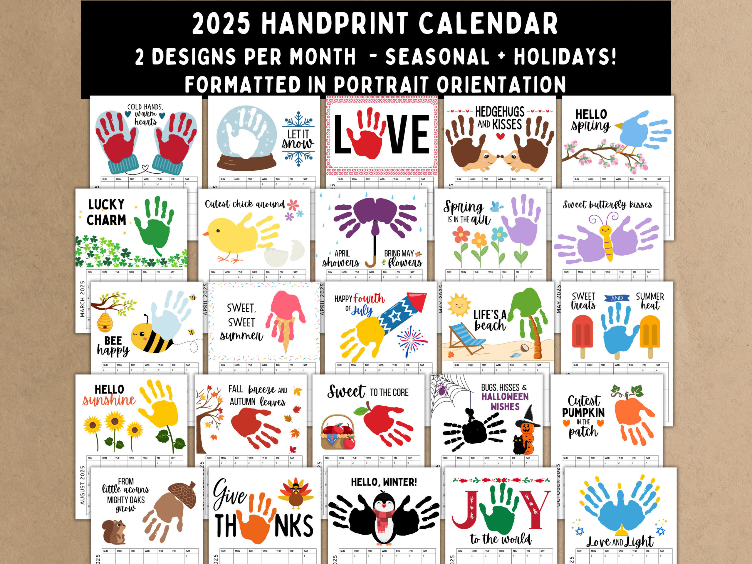 2025 Handprint Calendar Printable Handprint Craft Single Page intended for Free Printable Handprint Calendar 2025 | CalendarCrazePrint.Com