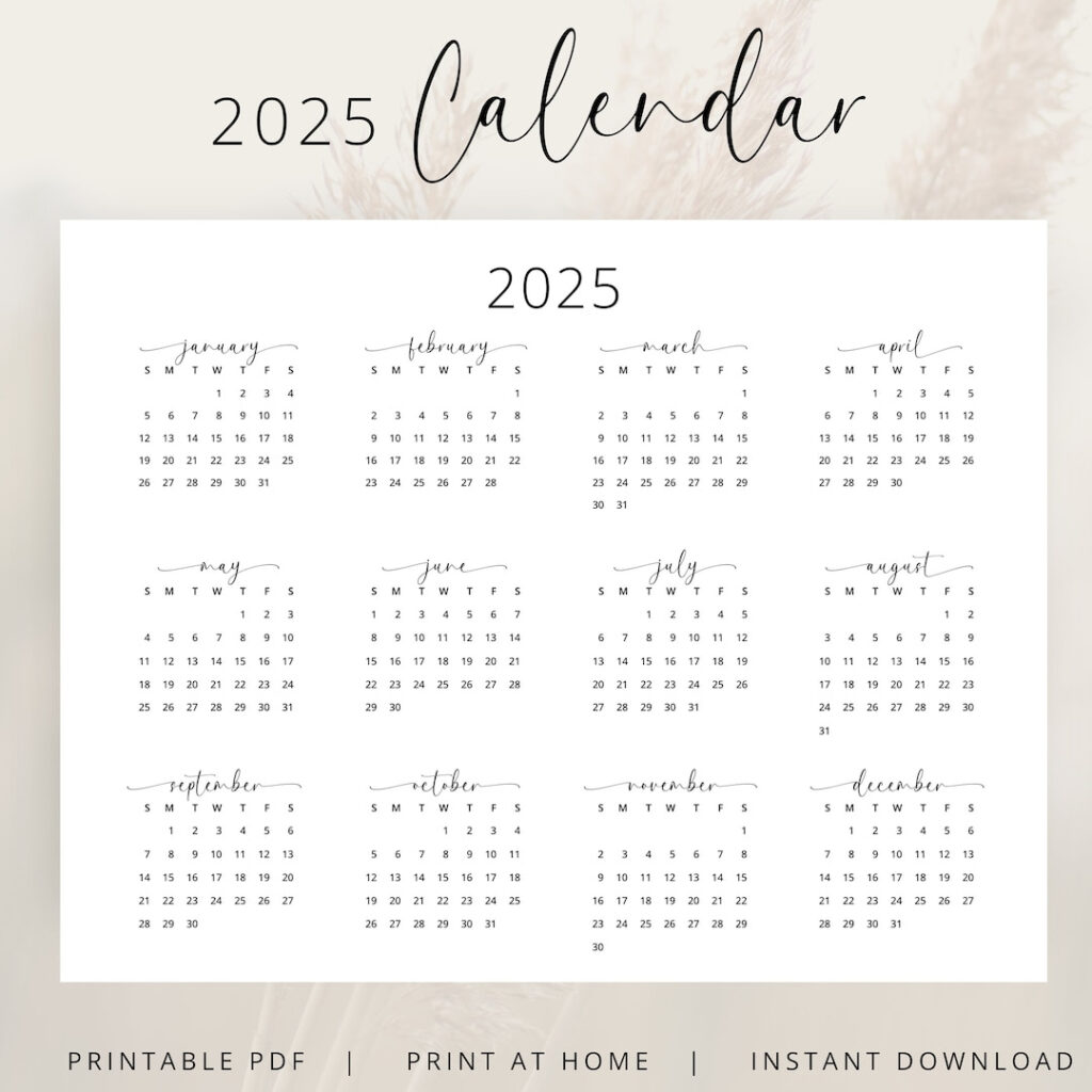 2025 Jahreskalender 2025 Wandkalender Querformat Druckbare Pdf 2025  Jahreskalender Horizontal A3 A4 Buchstabe Montag & Sonntag Start Elegant    Etsy.de Pertaining To 2025 Calendar Printable Horizontal  | CalendarCrazePrint.Com