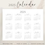 2025 Jahreskalender 2025 Wandkalender Querformat Druckbare Pdf 2025  Jahreskalender Horizontal A3 A4 Buchstabe Montag & Sonntag Start Elegant    Etsy.de Pertaining To 2025 Calendar Printable Horizontal  | CalendarCrazePrint.Com