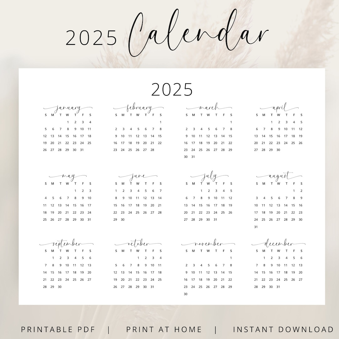 2025 Jahreskalender 2025 Wandkalender Querformat Druckbare Pdf 2025 Jahreskalender Horizontal A3 A4 Buchstabe Montag &amp;amp; Sonntag Start Elegant - Etsy.de pertaining to 2025 Calendar Printable Horizontal | CalendarCrazePrint.Com