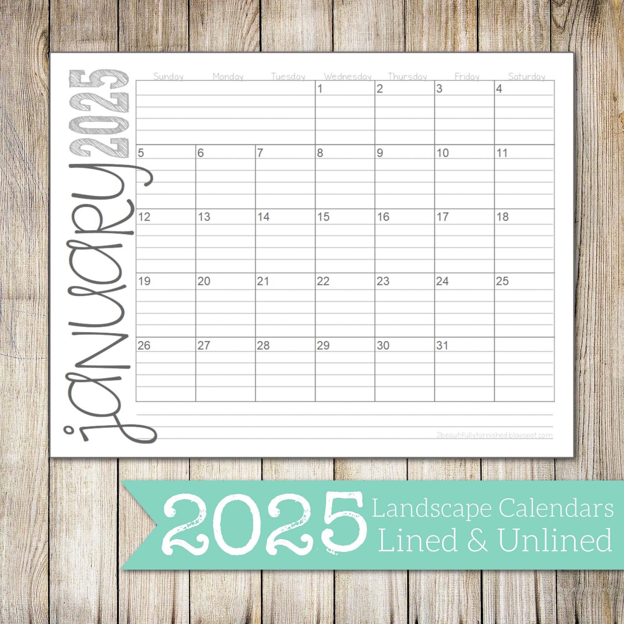 2025 Landscape Lined &amp;amp; Unlined Monthly Calendars 8.5X11 Landscape in Calendars 2025 | CalendarCrazePrint.Com