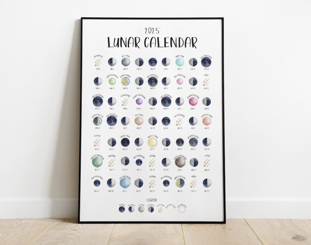 2025 Lunar Calendar Print Northern Hemisphere Illustrated Moon In  Calendars 2025 | CalendarCrazePrint.Com