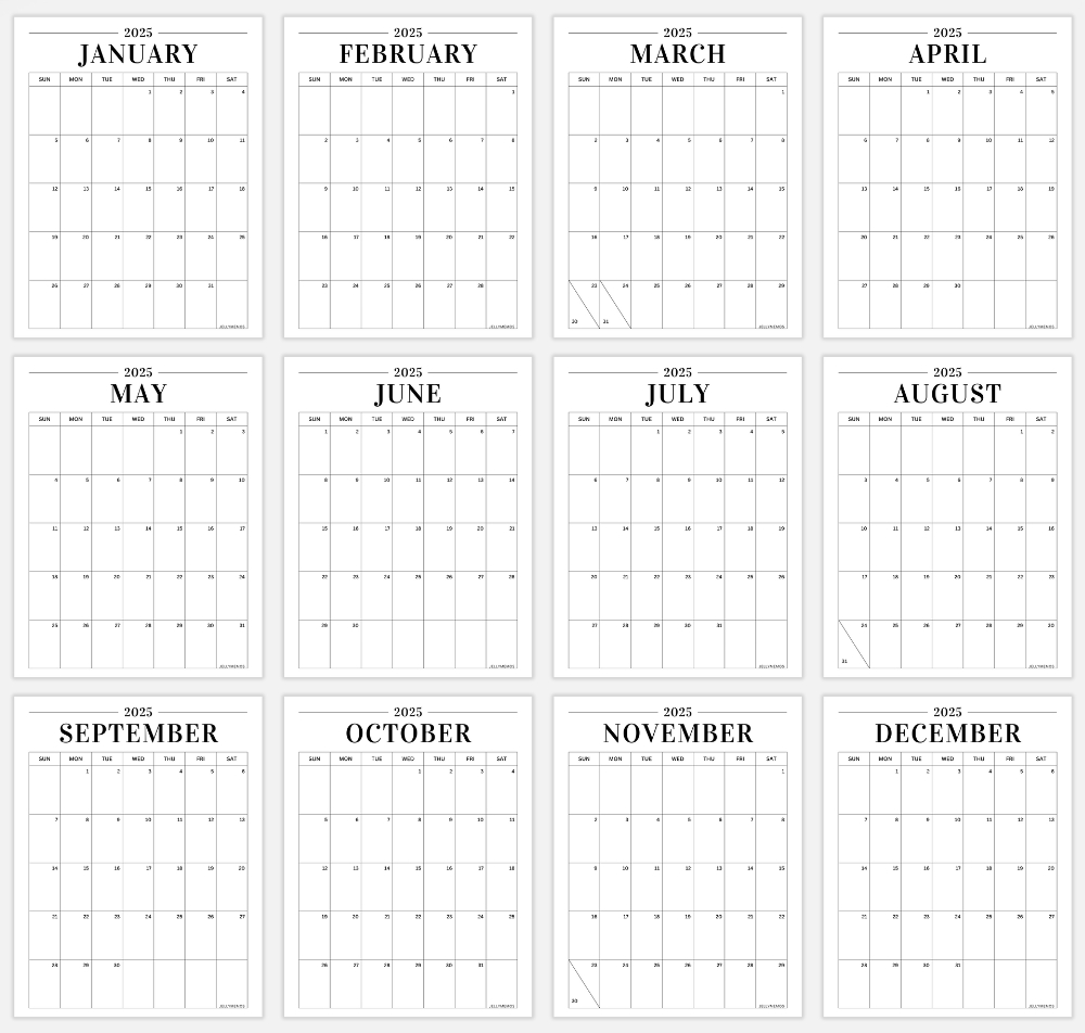 2025 Minimal Calendar Printable (Vertical &amp;amp; Horizontal!) - Jellymemos in Calendars 2025 | CalendarCrazePrint.Com