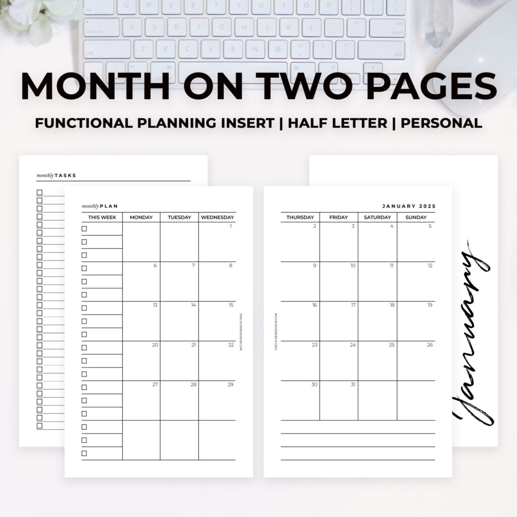 2025 Month On Two Pages Calendar {Printable Pdf} Throughout Printable 2 Page Monthly Calendar 2025  | CalendarCrazePrint.Com