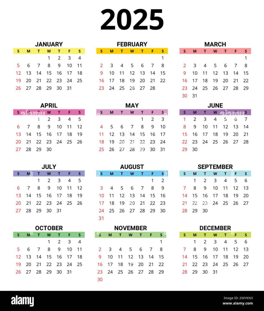 2025 Month Printable Color Calendar. Modern Vector Template For Printable Calendar 2025 Color | CalendarCrazePrint.Com