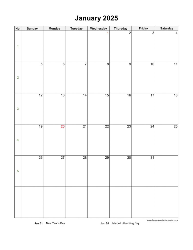 2025 Monthly Calendar (Blank Vertical Template) | Free Calendar For 2025 Calendar Vertical Printable  | CalendarCrazePrint.Com