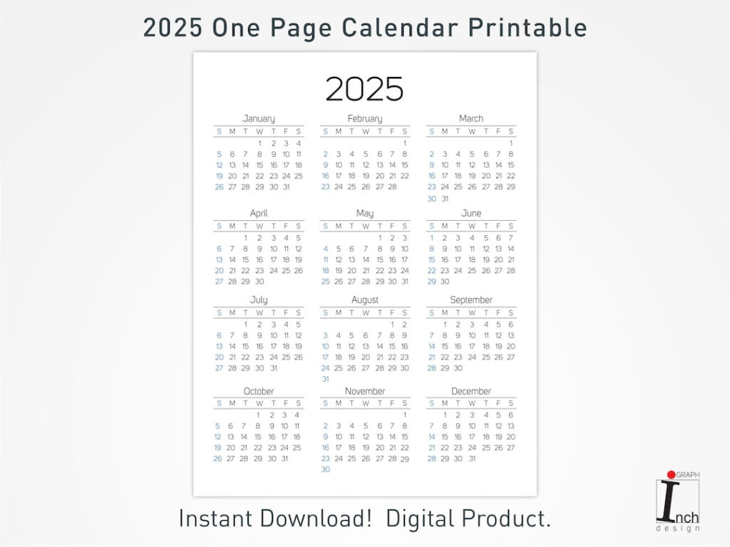 2025 Printable Calendar, 12 Months One Page Calendar, Wall For 12 Month Printable Calendar 2025 One Page  | CalendarCrazePrint.Com