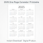 2025 Printable Calendar, 12 Months One Page Calendar, Wall For 12 Month Printable Calendar 2025 One Page  | CalendarCrazePrint.Com