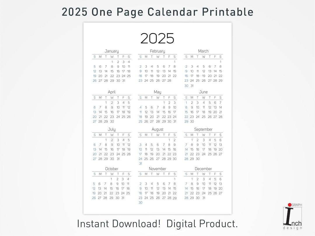 2025 Printable Calendar, 12 Months One Page Calendar, Wall for 12 Month Printable Calendar 2025 One Page | CalendarCrazePrint.Com