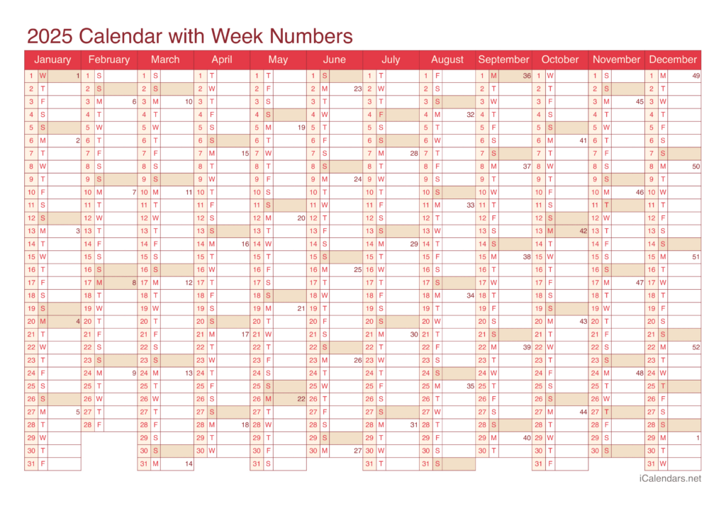 2025 Printable Calendar   Pdf Or Excel For 2025 Calendar With Week Numbers Printable Free  | CalendarCrazePrint.Com