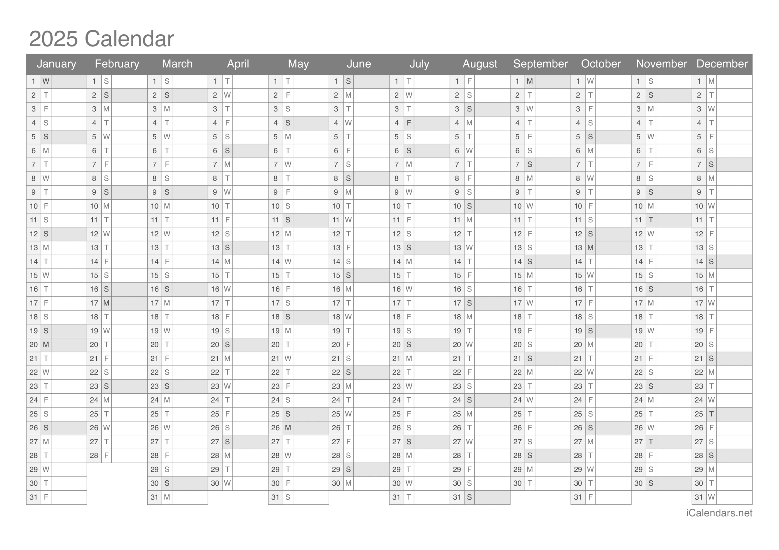 2025 Printable Calendar - Pdf Or Excel throughout Year Calendar 2025 Printable Free Download | CalendarCrazePrint.Com