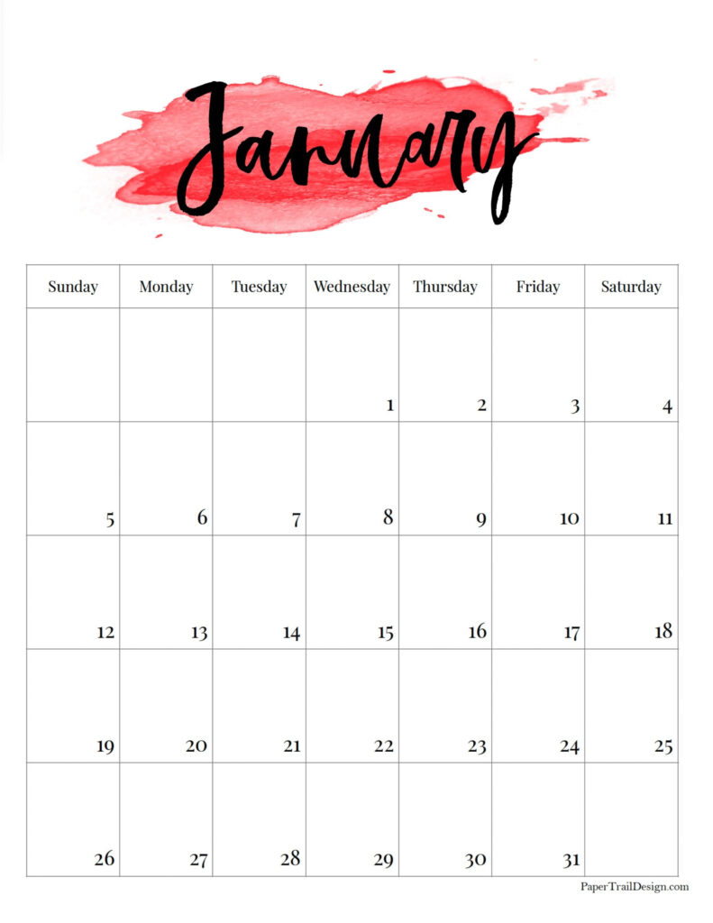 2025 Printable Calendar   Watercolor   Paper Trail Design With 2025 Printable Calendar By Month Vertical  | CalendarCrazePrint.Com