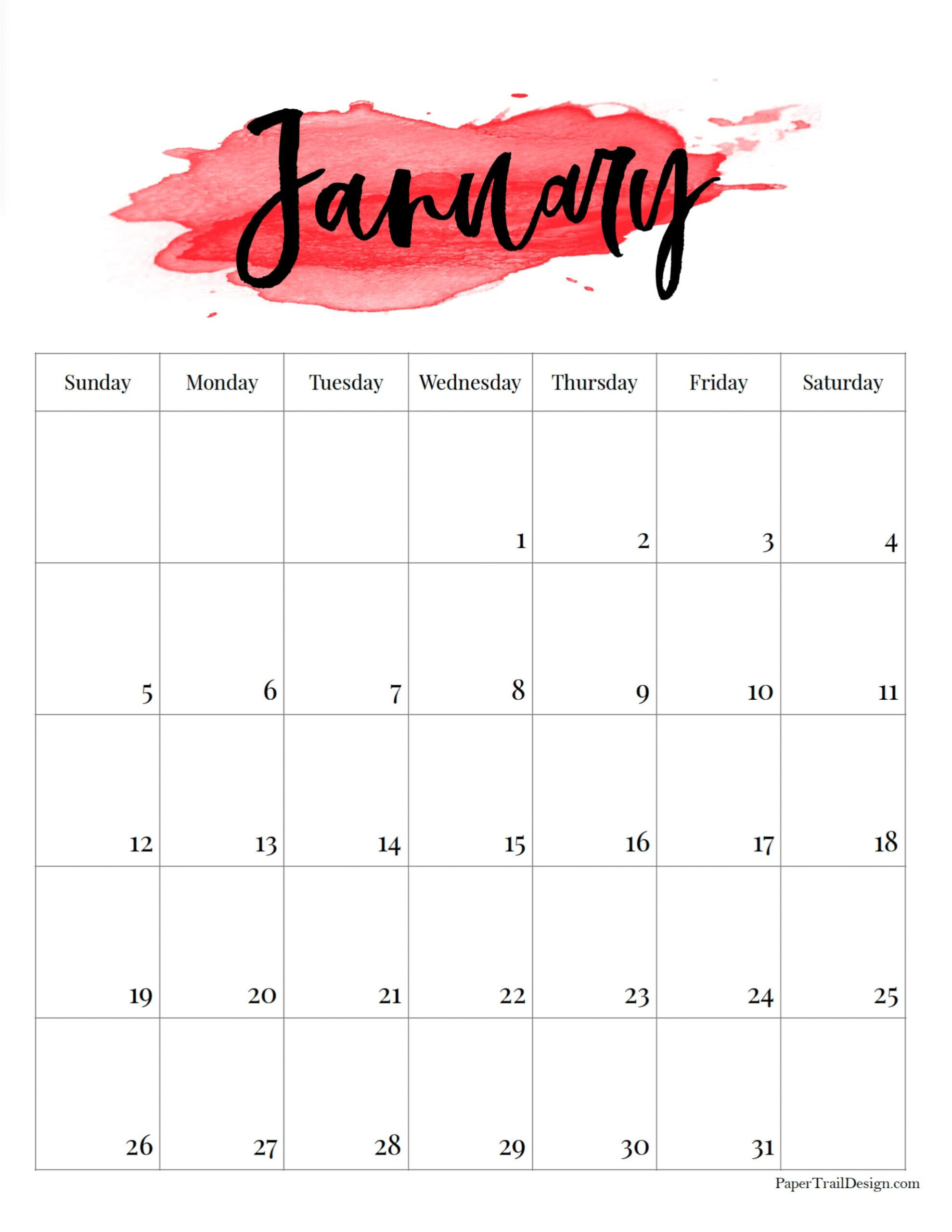 2025 Printable Calendar - Watercolor - Paper Trail Design with 2025 Printable Calendar by Month Vertical | CalendarCrazePrint.Com