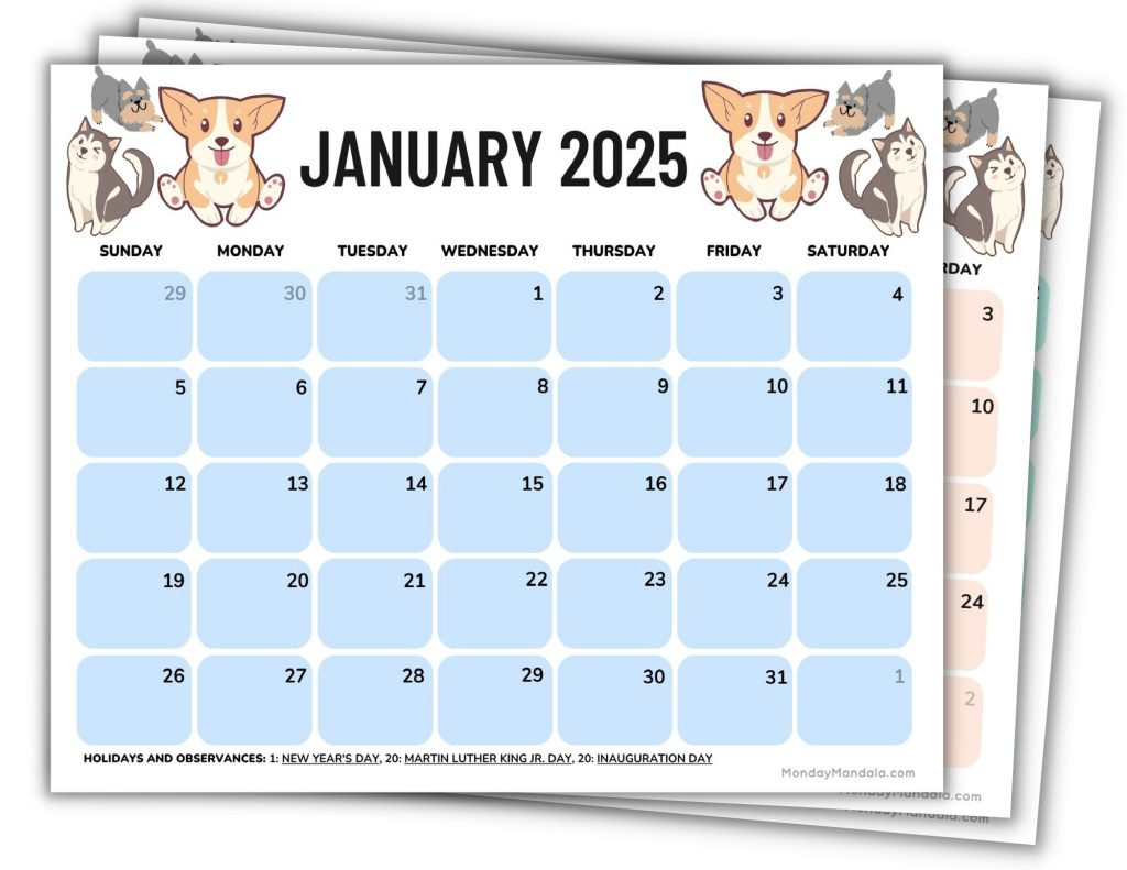 2025 Printable Calendars (56 Free Pdf Printables) with Printable Dog Calendar 2025 | CalendarCrazePrint.Com