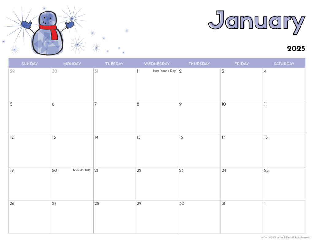 2025 Printable Calendars For Kids   Imom For Printable Kids Calendar 2025  | CalendarCrazePrint.Com