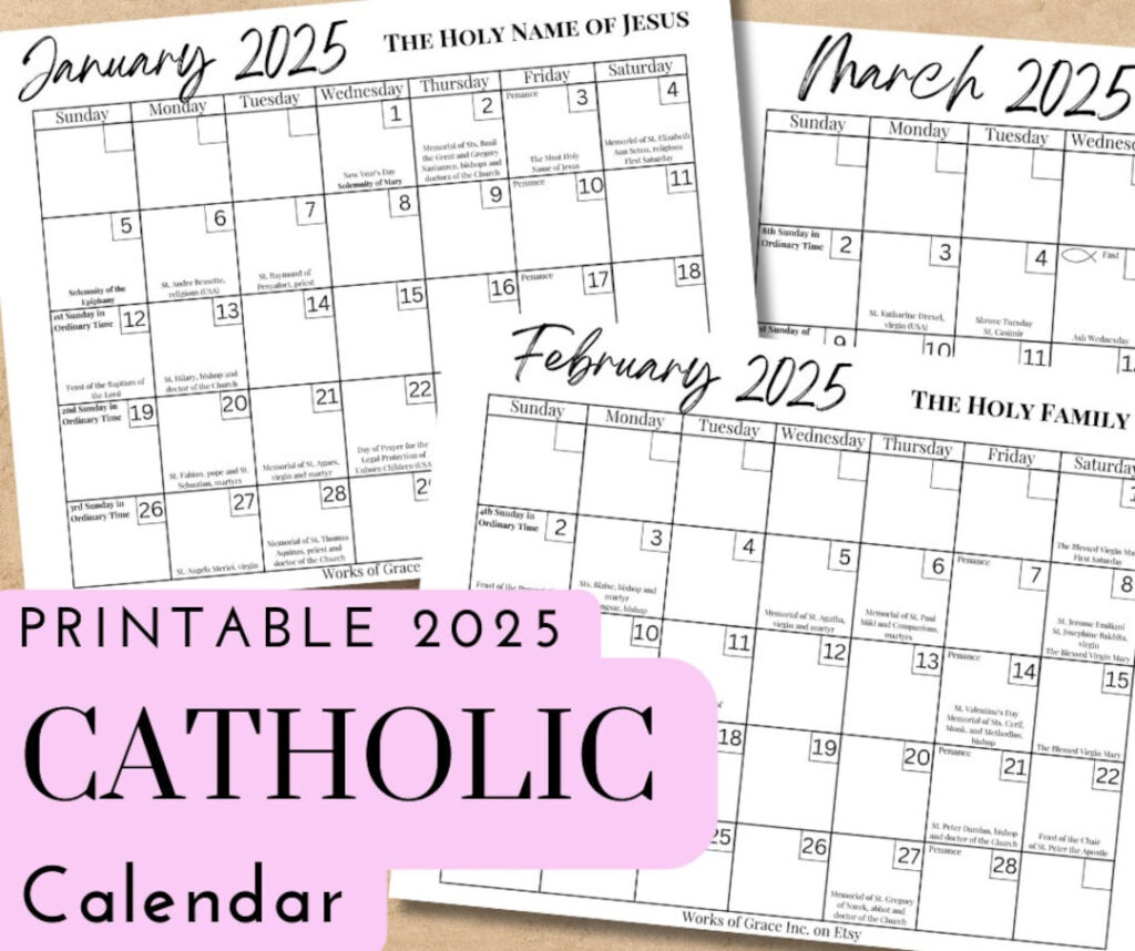 2025 Printable Catholic Monthly Calendar Liturgical Calendar With With Regard To  Calendars 2025 | CalendarCrazePrint.Com