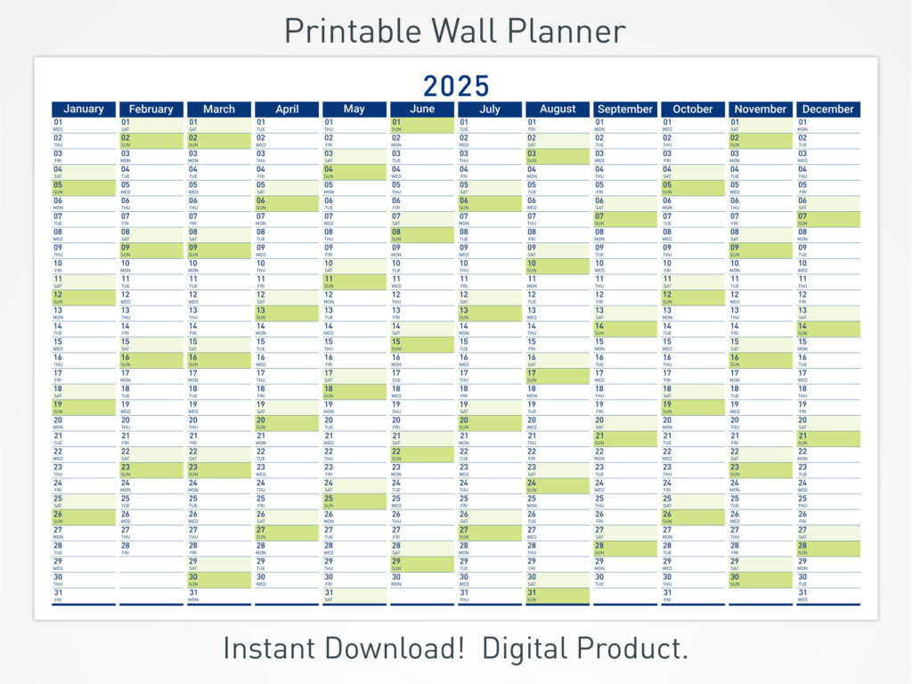 2025 Printable Wall Planner With Minimalist Design, Large Wall With 2025 Wall Calendar Printable | CalendarCrazePrint.Com