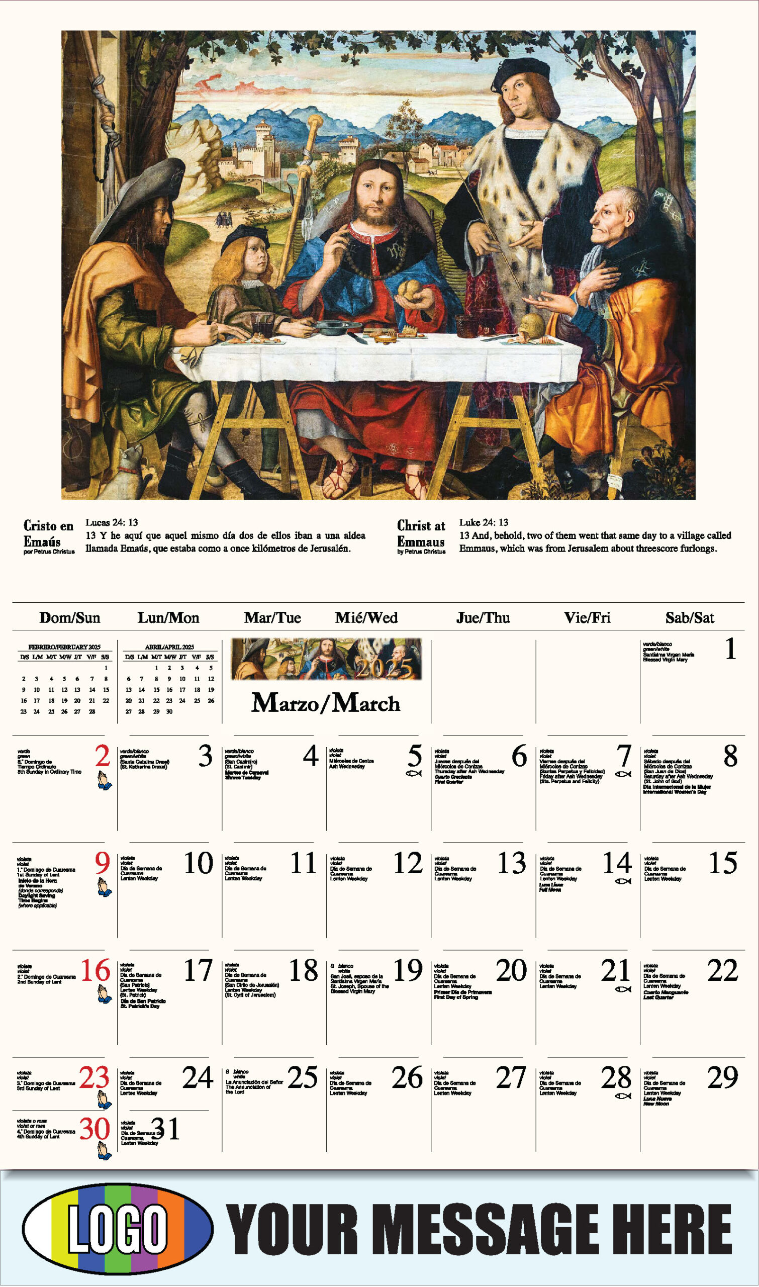 2025 Promotional Calendar | Catholic Art Bilingual | Low As 65¢ regarding Lenten Calendar 2025 Printable | CalendarCrazePrint.Com