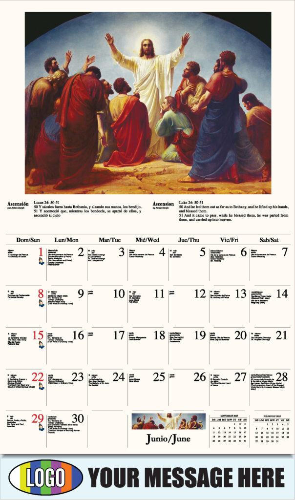 2025 Promotional Calendar | Catholic Art Bilingual | Low As 65¢ Regarding Traditional Catholic Calendar 2025 Printable  | CalendarCrazePrint.Com