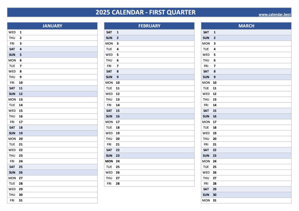 2025 Quarterly Calendar To Print Regarding  Calendars 2025 | CalendarCrazePrint.Com