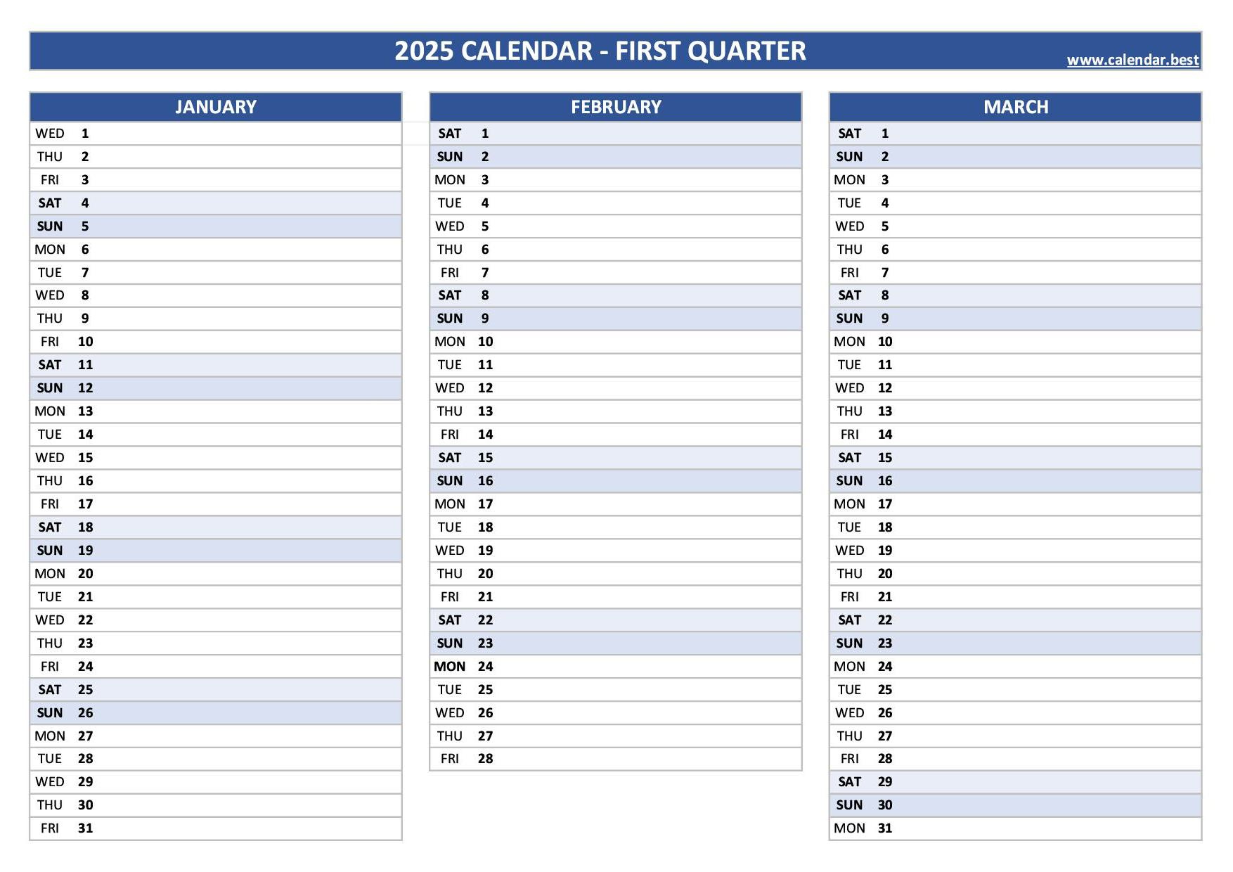 2025 Quarterly Calendar To Print regarding Calendars 2025 | CalendarCrazePrint.Com