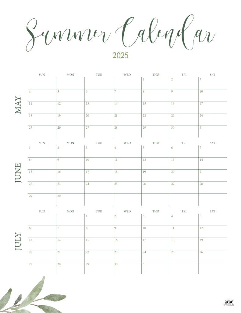 2025 Summer Calendars - 27 Free Printables | Printabulls inside 2025 Summer Calendar Printable | CalendarCrazePrint.Com