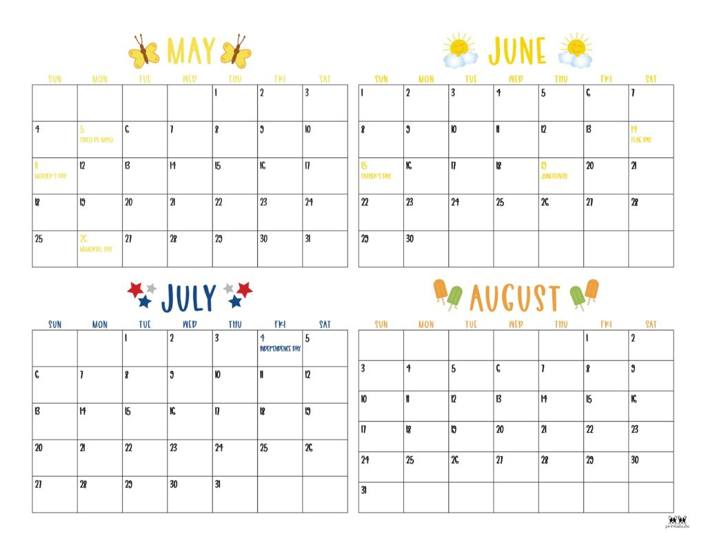 2025 Summer Calendars - 27 Free Printables | Printabulls regarding Calendars 2025 | CalendarCrazePrint.Com