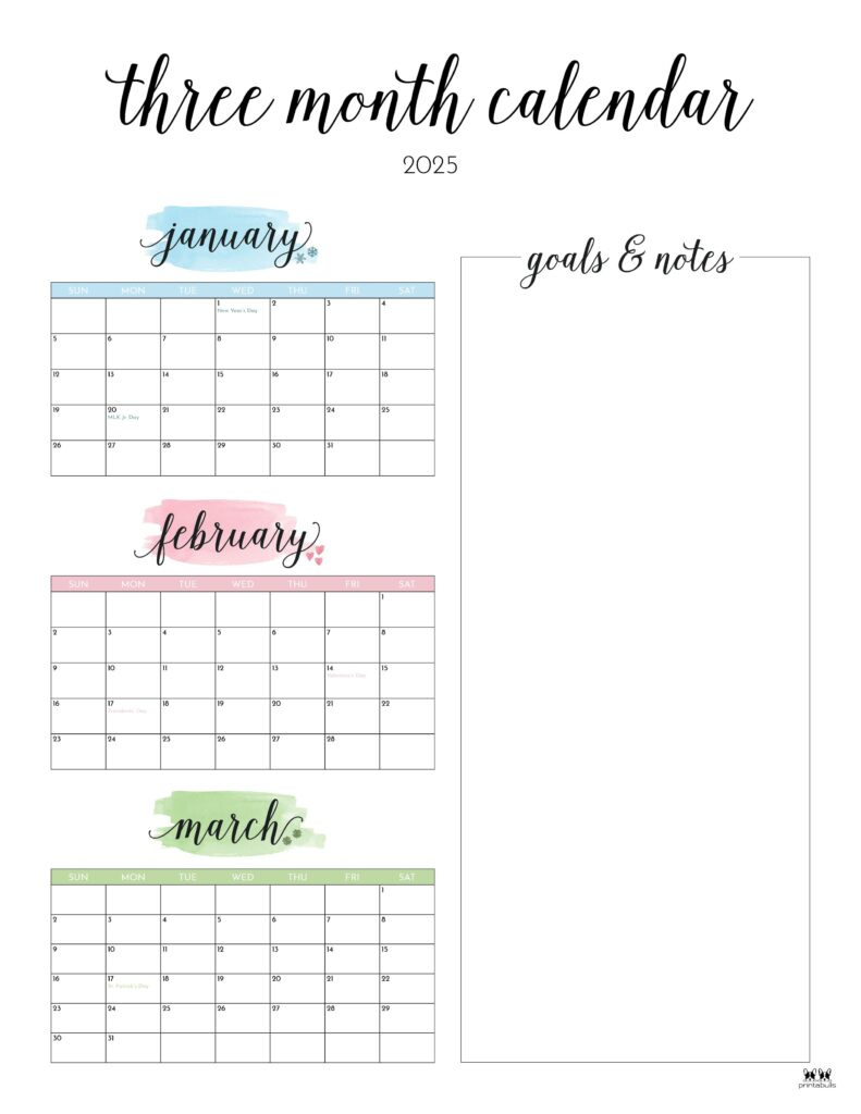 2025 Three Month/Quarterly Calendars - 36 Free Cals | Printabulls pertaining to Calendars 2025 | CalendarCrazePrint.Com