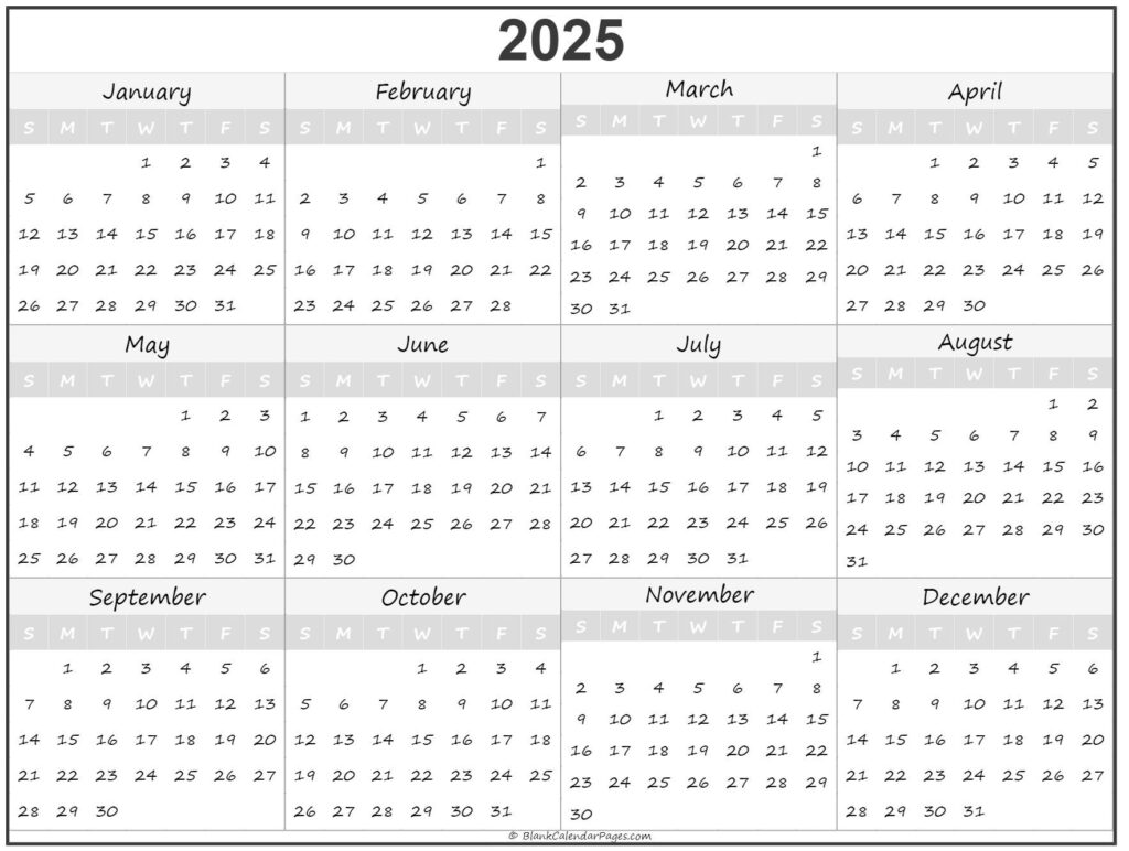 2025 Year Calendar | Yearly Printable In Basic 2025 Calendar Printable  | CalendarCrazePrint.Com