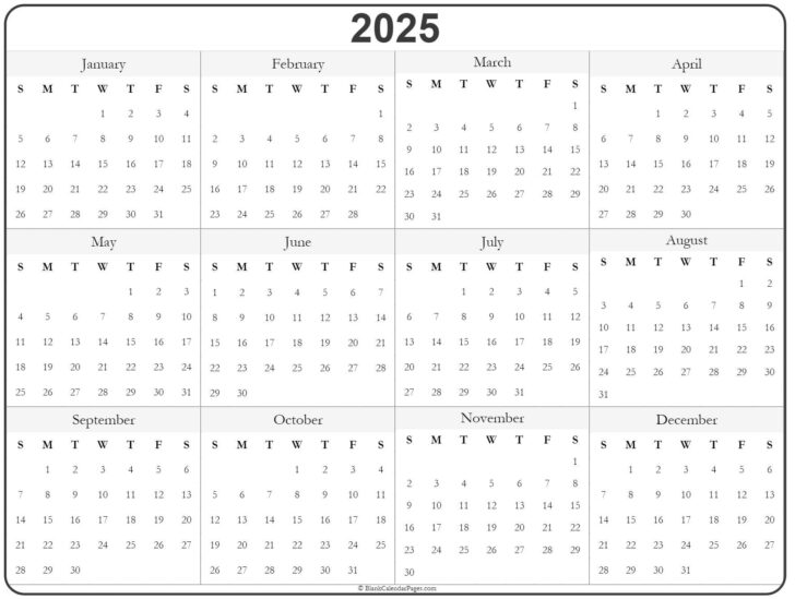 2025 Year View Calendar Printable | Calendars 2025